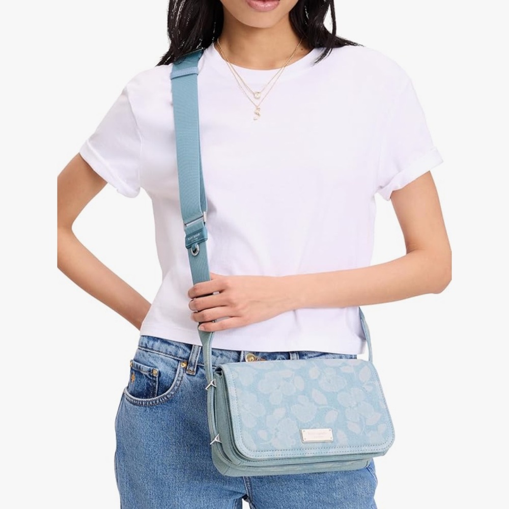 Kate Spade Light Blue Denim Floral Crossbody Bag - New - Picture 4 of 5